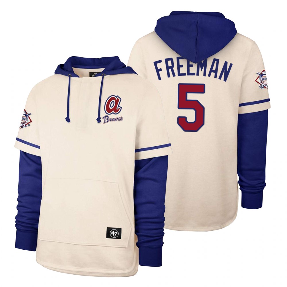 Men Atlanta Braves #5 Freeman Cream 2021 Pullover Hoodie MLB Jersey